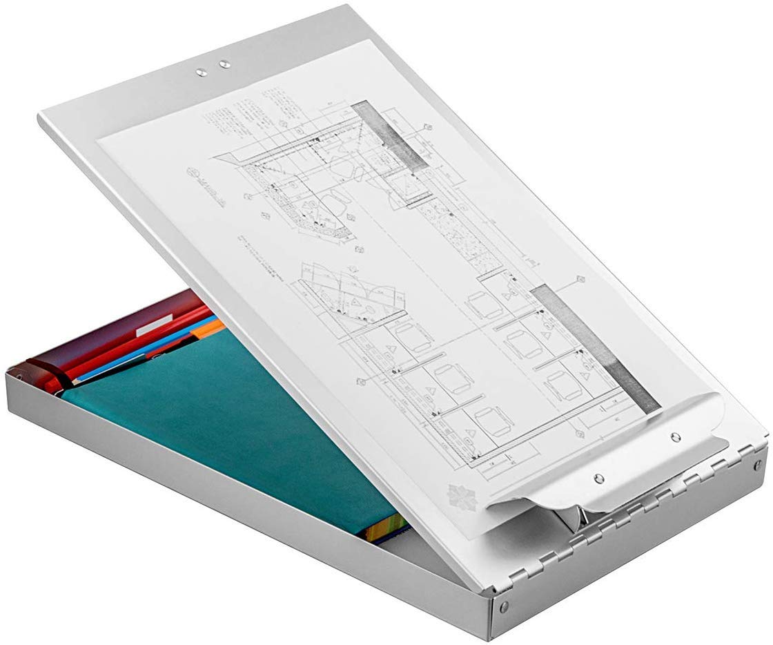 ZCZN clipboard next to an A4 notebook showing compact 9.25×13.78 inch size for easy packing