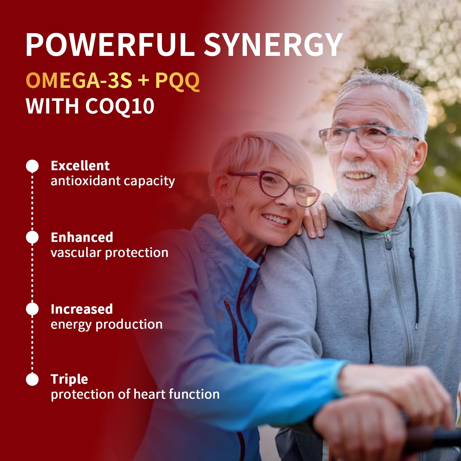 ZEBORA ingredient visuals with omega-3 and PQQ icons showing combined nutrient benefit