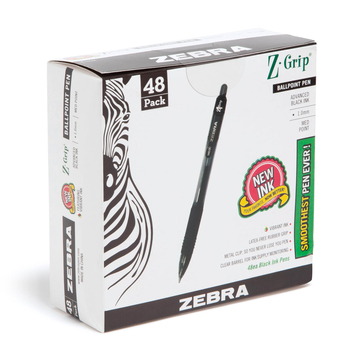 Zebra Pen front pack shot showing 48 pens and clear value