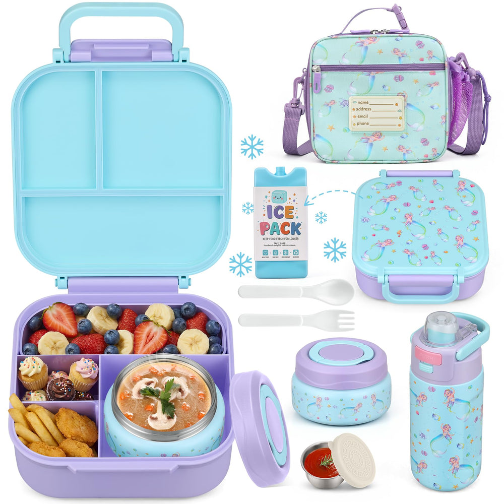 Zeekala front view of bento box showing leak-proof design and playful mermaid print