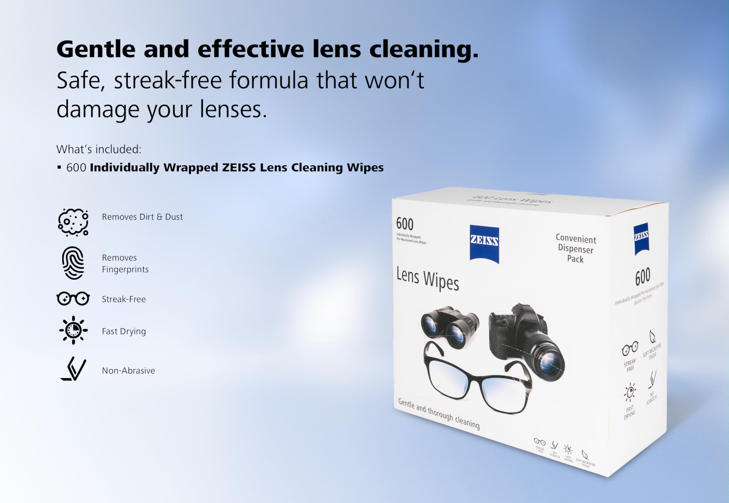 ZEISS label close-up highlighting safe use on anti-reflective coatings