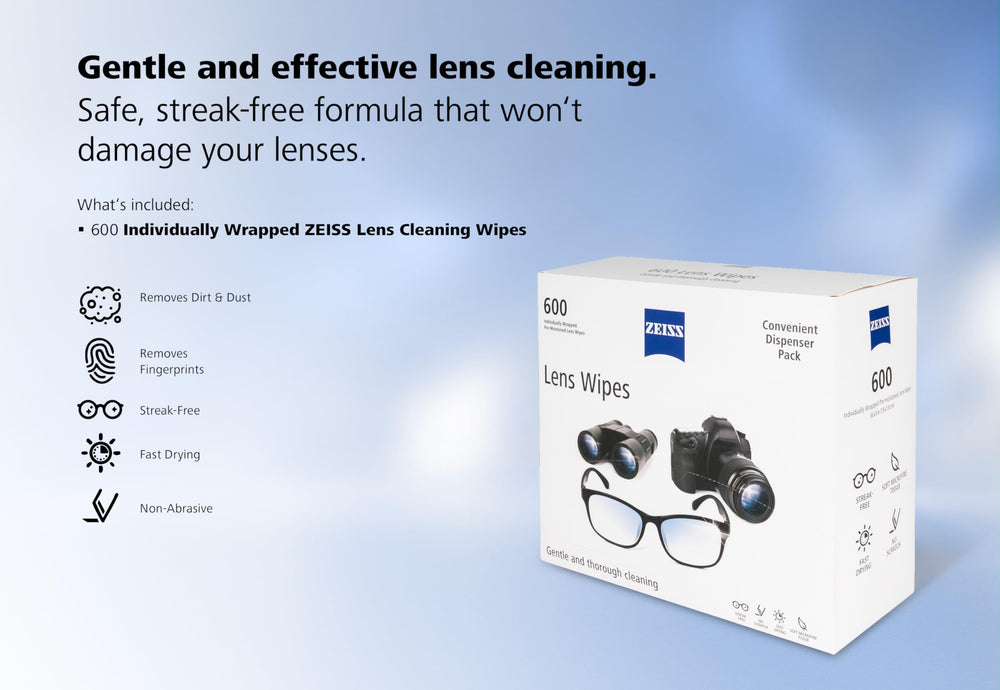 ZEISS label close-up highlighting safe use on anti-reflective coatings