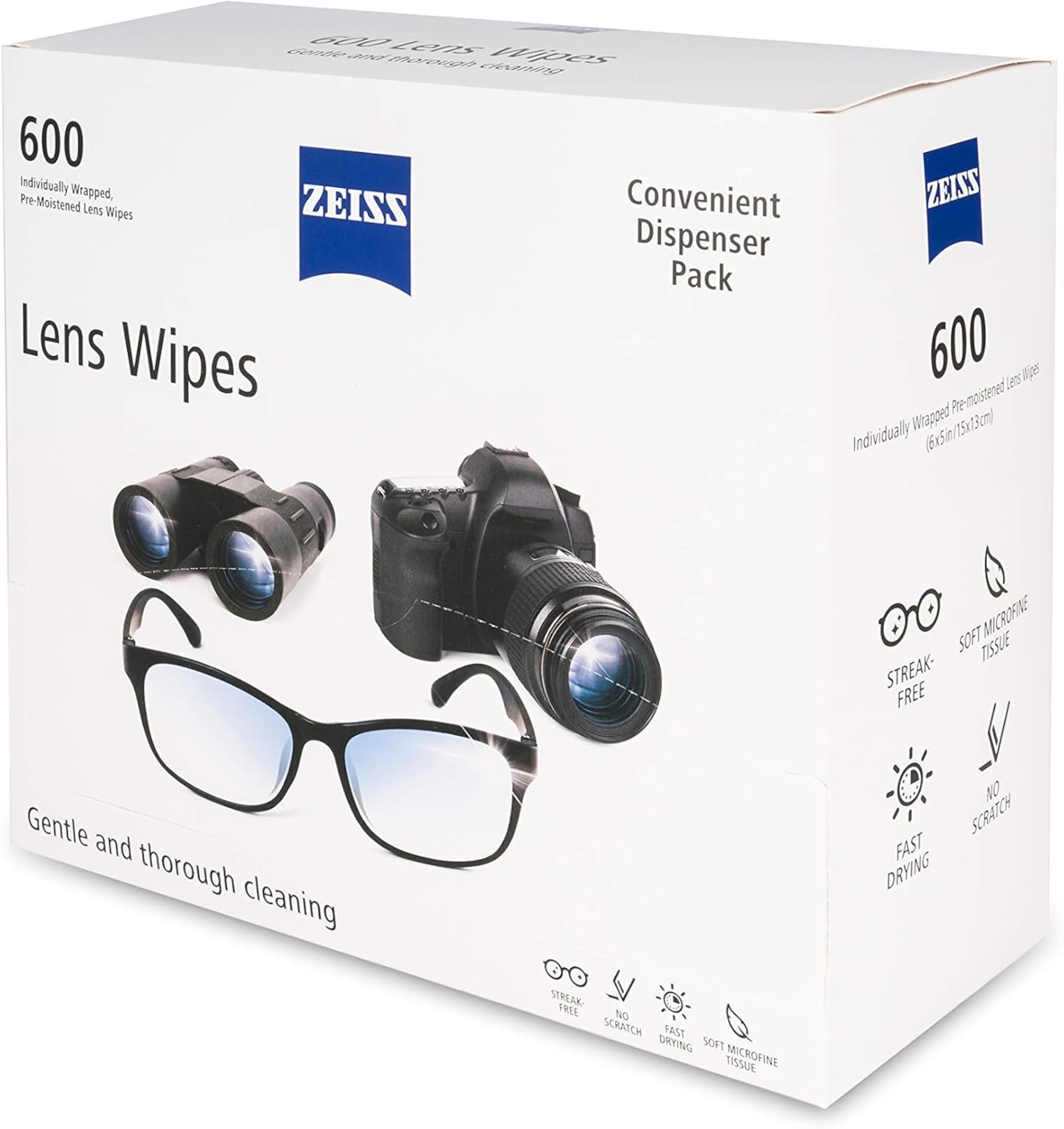 ZEISS single sealed sachet opened to reveal pre-moistened wipe ready