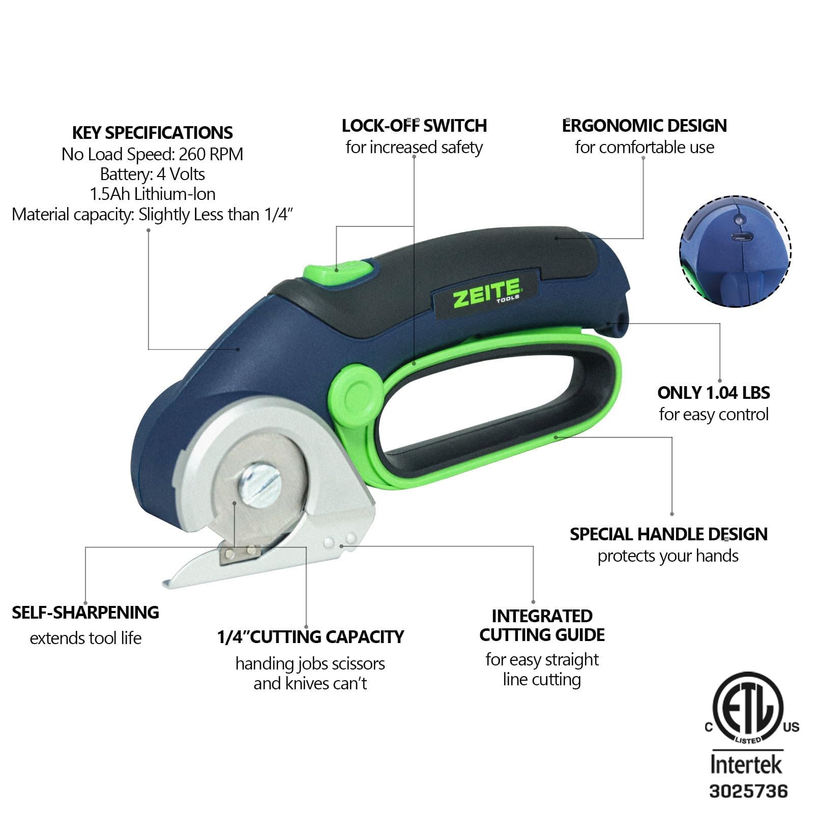 ZEITE close-up of self-sharpening blade edge highlighting durability and consistent cutting performance