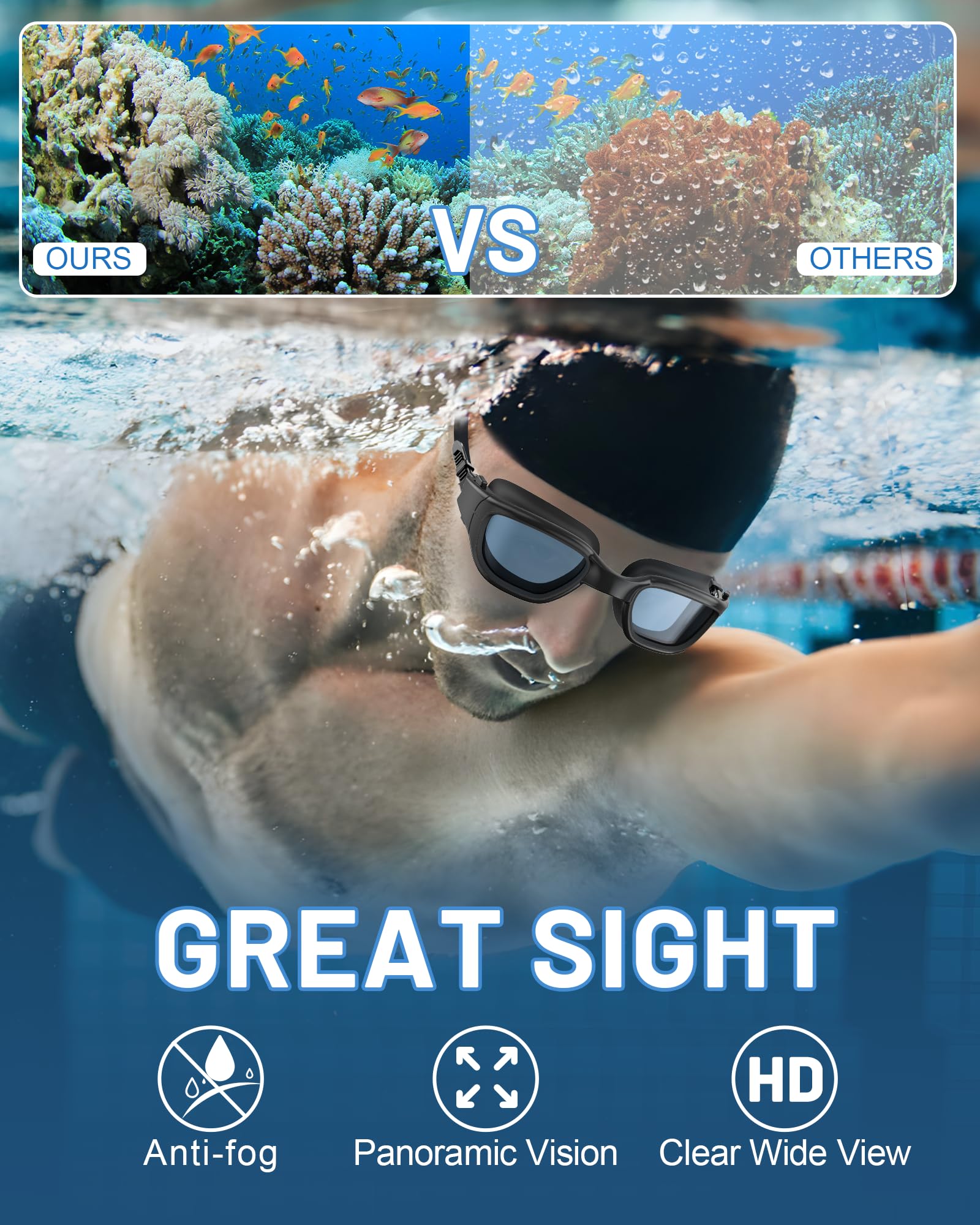 Zeligerstar goggles worn by lap swimmer demonstrating stable vision