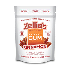 Zellie's front packaging showing cinnamon gum and pack benefits