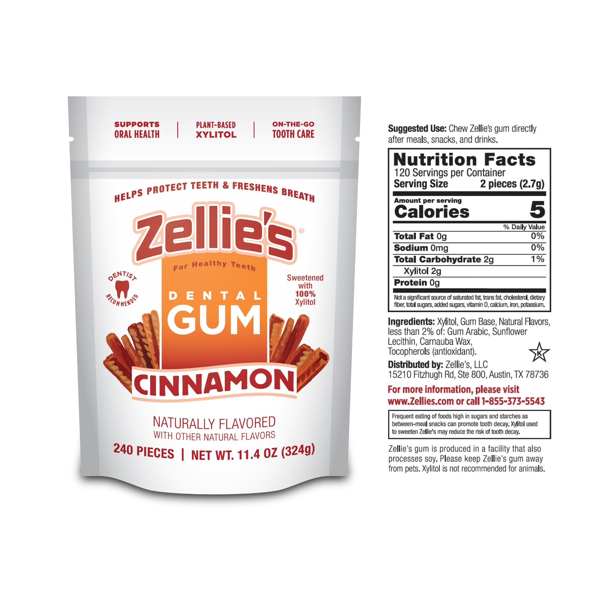 Zellie's open container with cinnamon gum pieces ready to chew