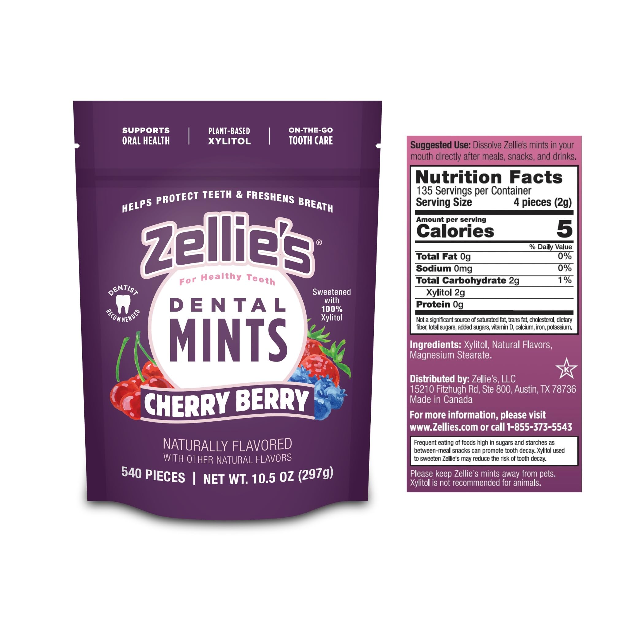 Close-up of Zellie's mint texture highlighting smooth surface and chewability