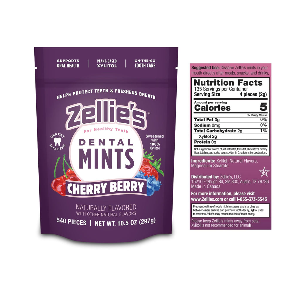 Close-up of Zellie's mint texture highlighting smooth surface and chewability