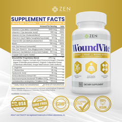 Zen Nutrients WoundVite key ingredients stacked: bromelain, turmeric, arnica for multi-phase healing