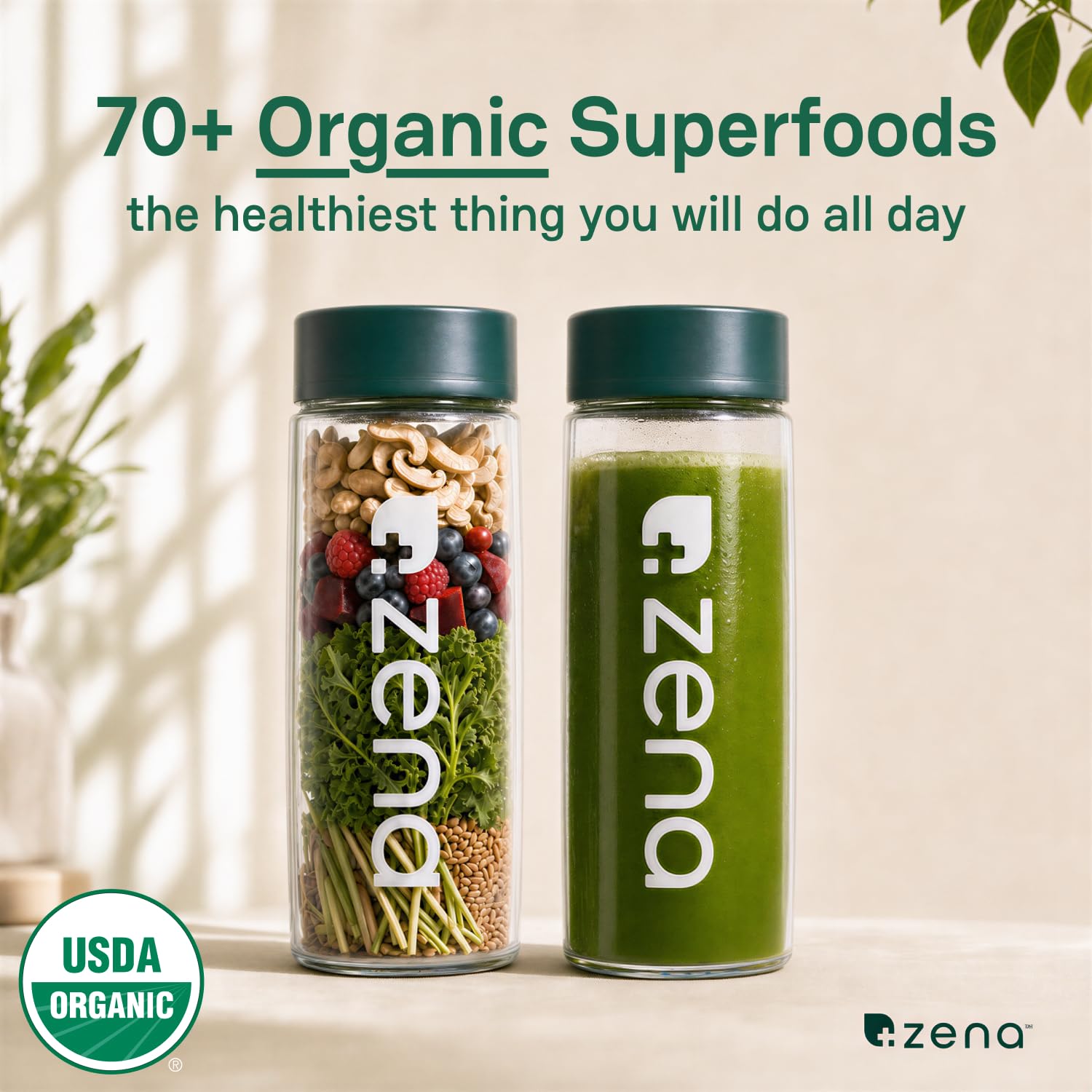 Zena Nutrition mixed-berry powder mixed in glass demonstrating pleasant taste