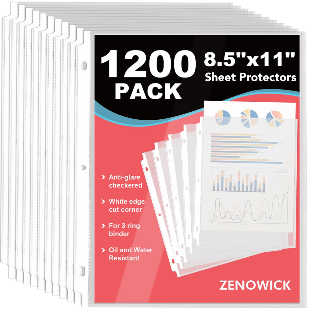 ZENOWICK front pack of 1200 sheet protectors showing count and size benefit