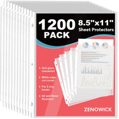 ZENOWICK front pack of 1200 sheet protectors showing count and size benefit