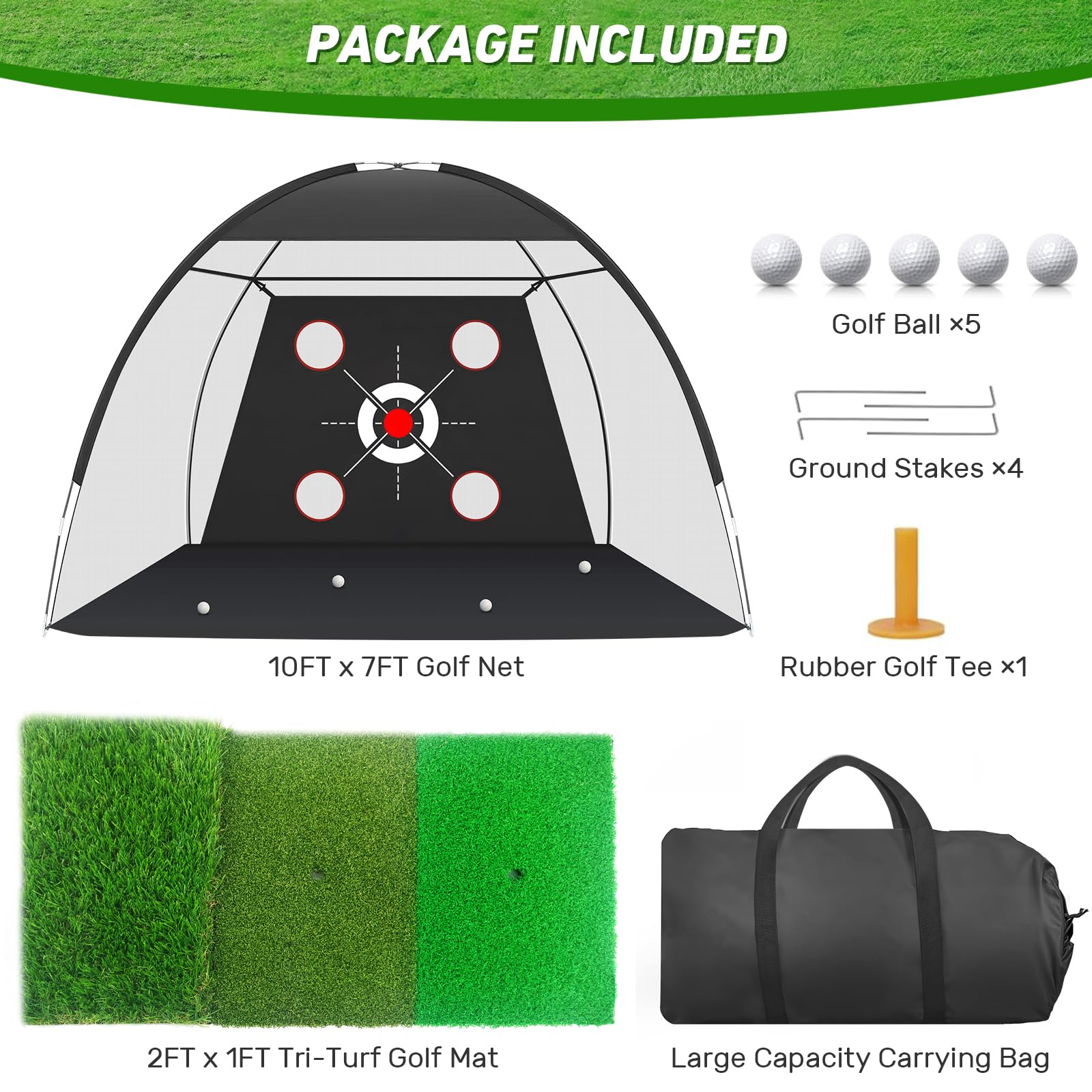 Zensouds golf net set up in backyard lifestyle shot illustrating outdoor practice convenience