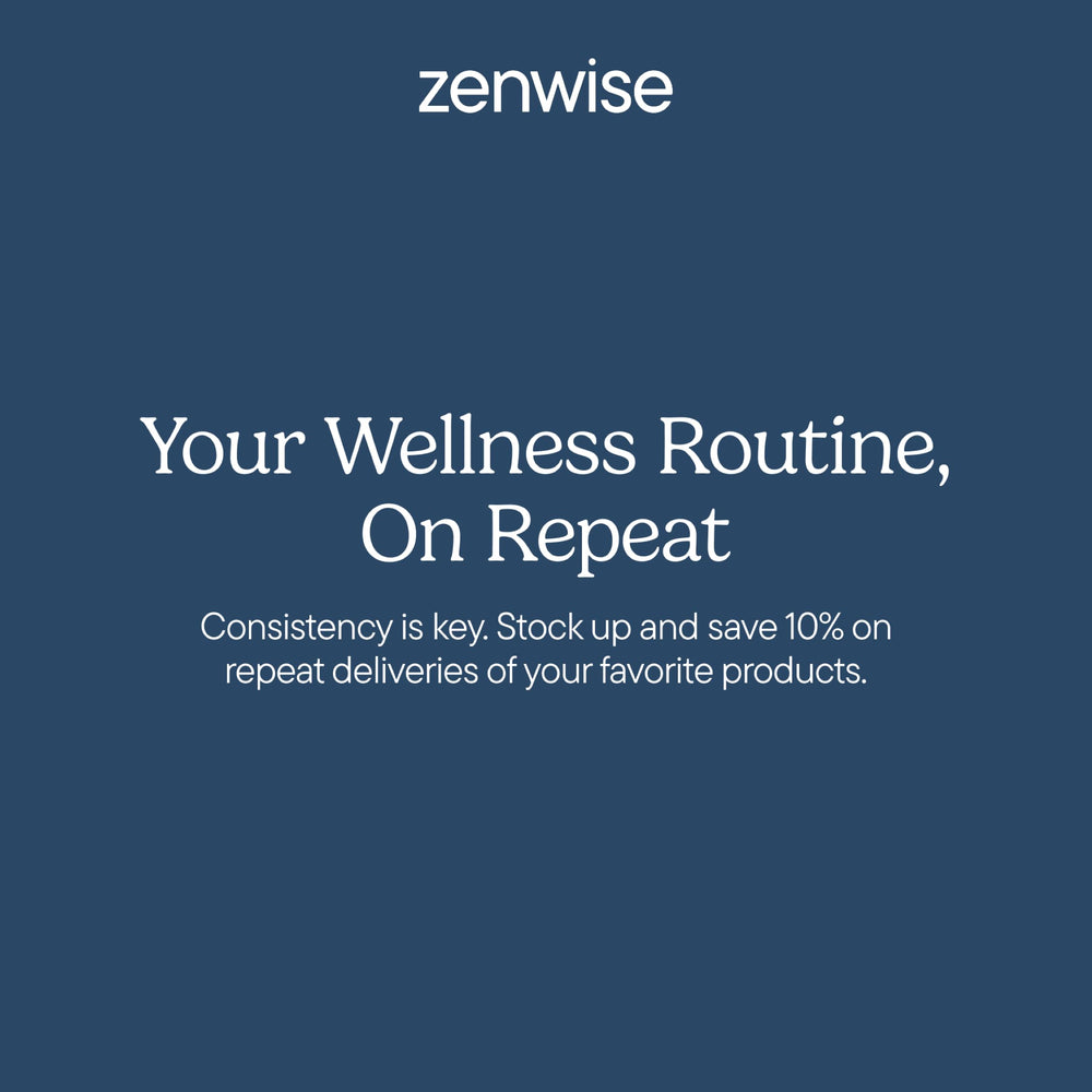 Zenwise Health bottle next to everyday items showing size and 60-day supply