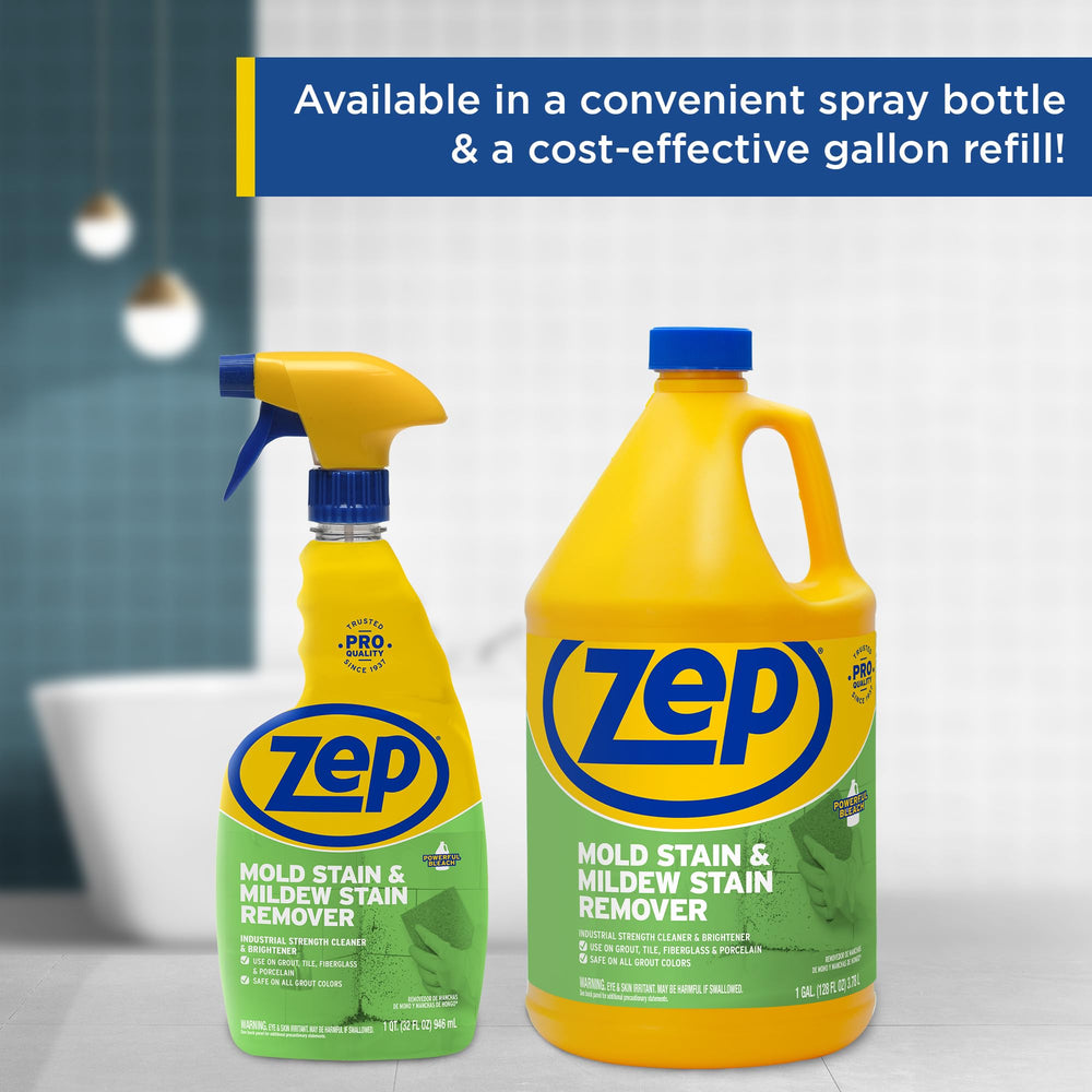 Grout before and after Zep treatment showing restored clean grout lines