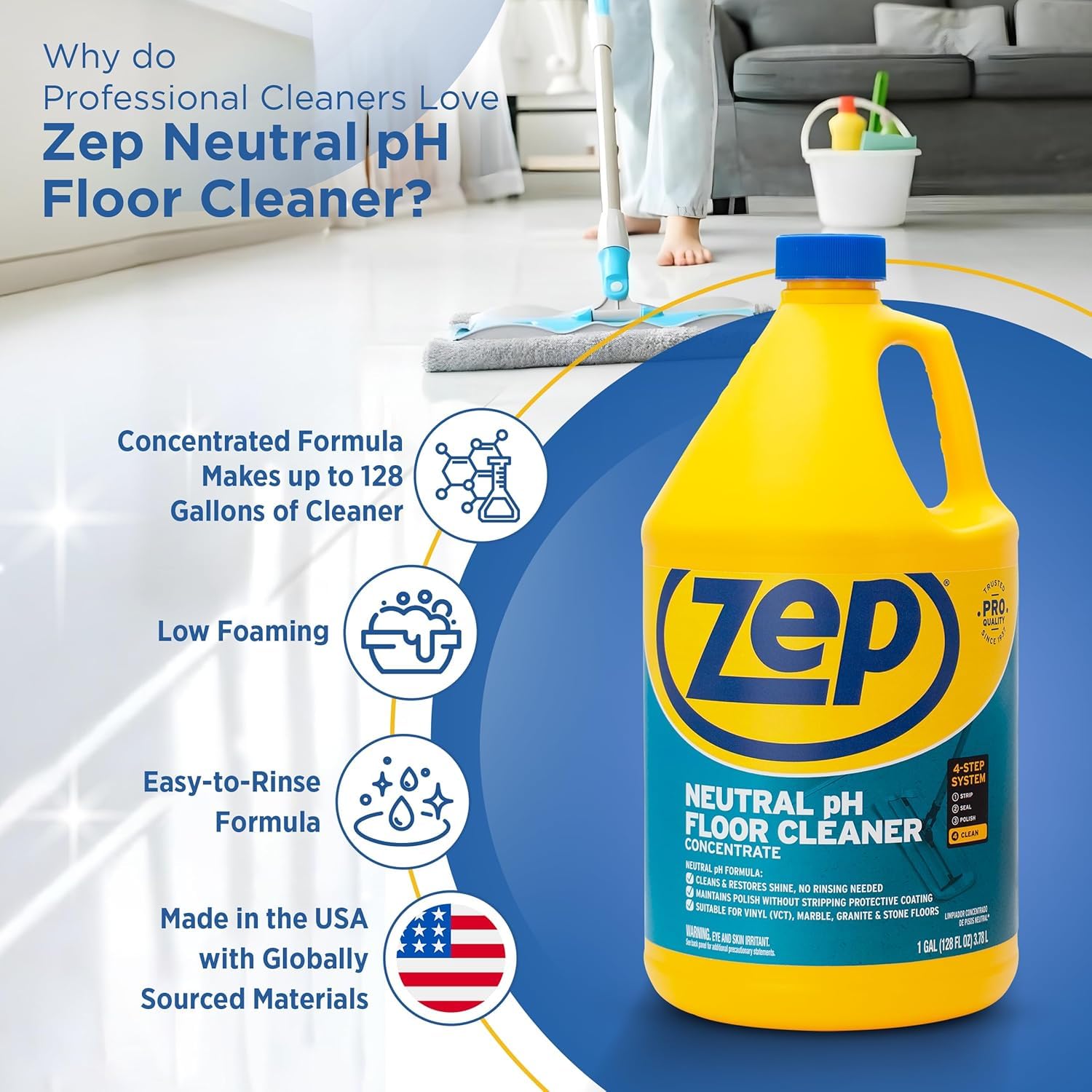 Zep neutral pH used with an auto-scrubber showing fast coverage and consistent cleaning