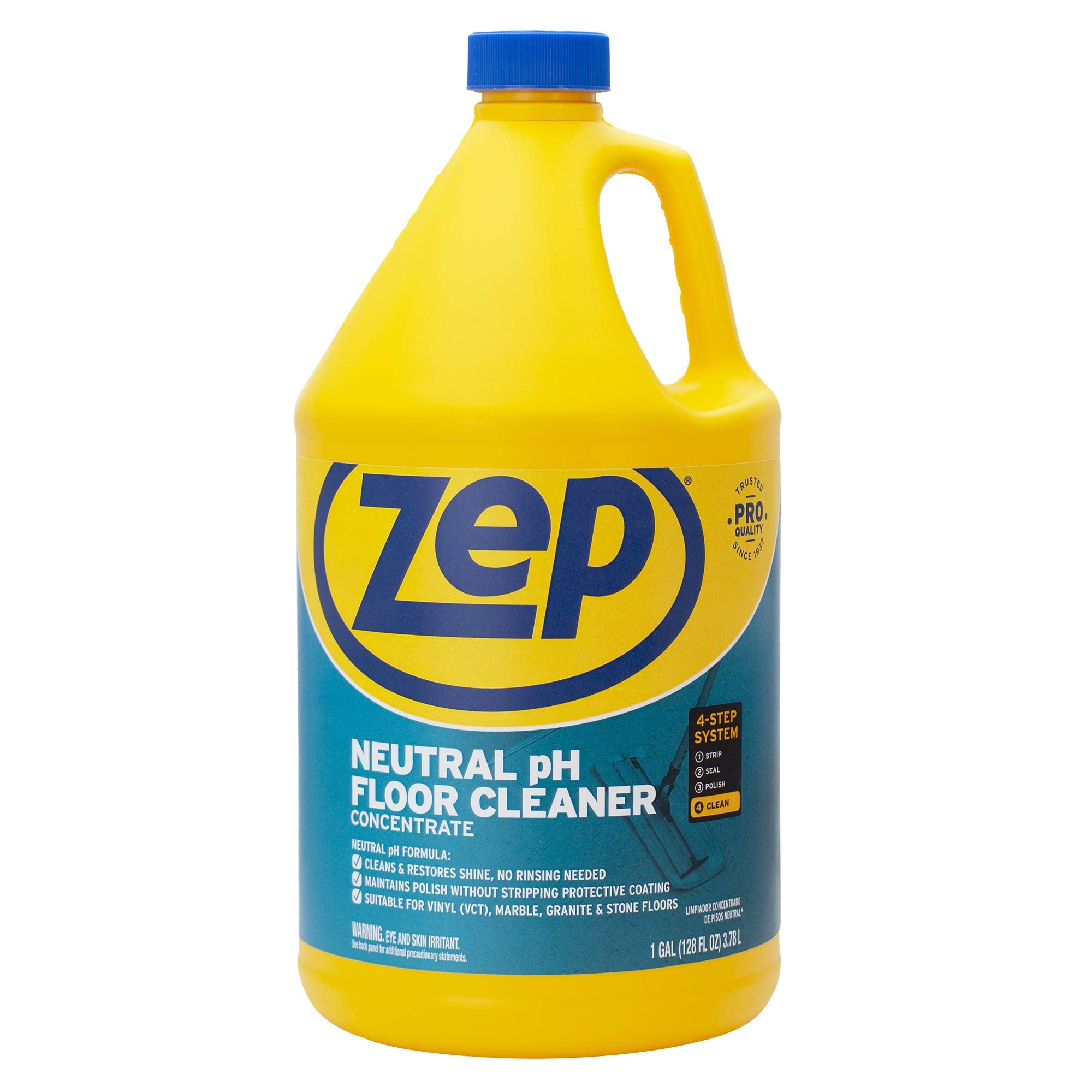 Zep neutral pH label close-up highlighting instructions and benefits for correct use