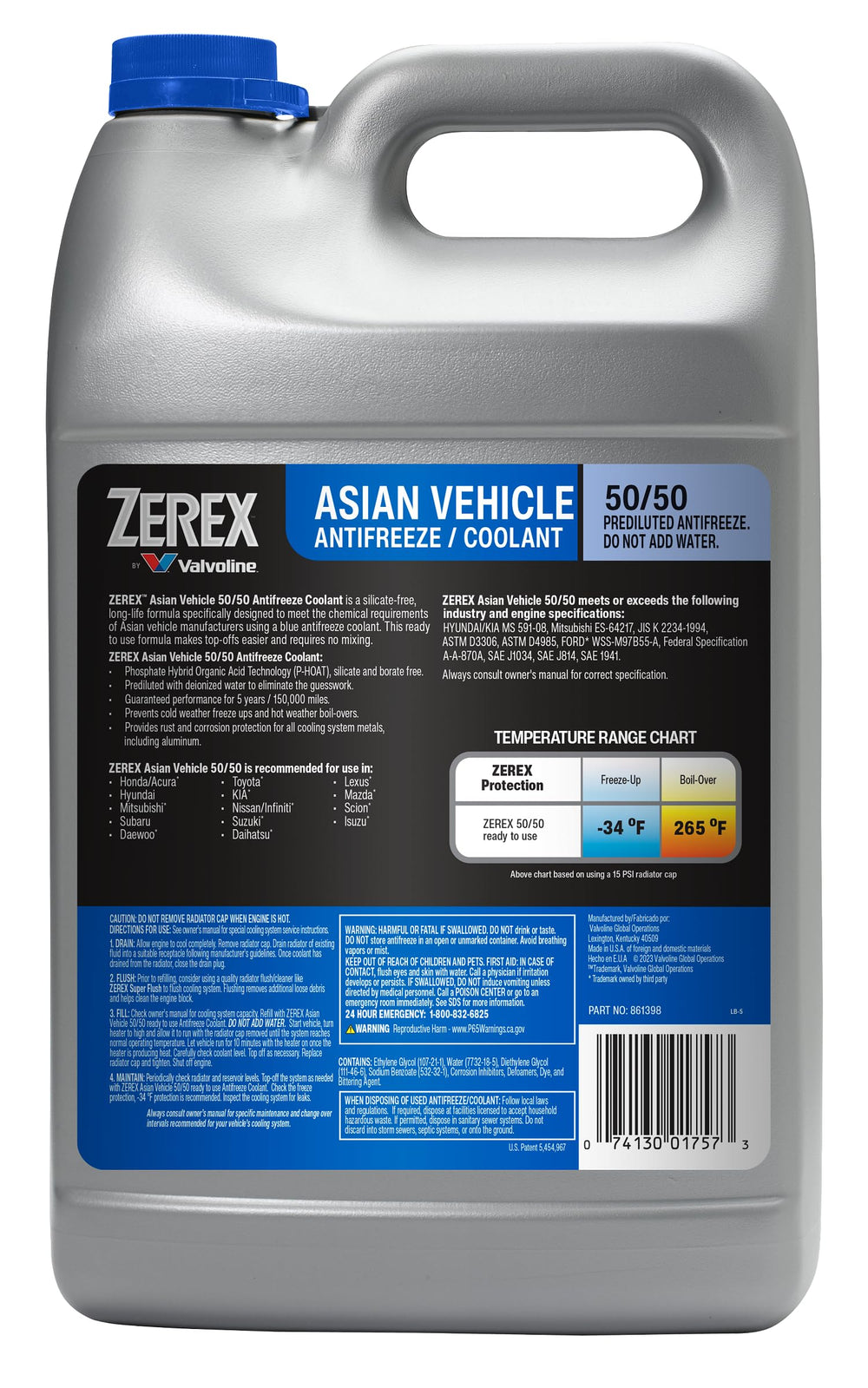 Zerex label close-up displaying HOAT formula and OEM approvals