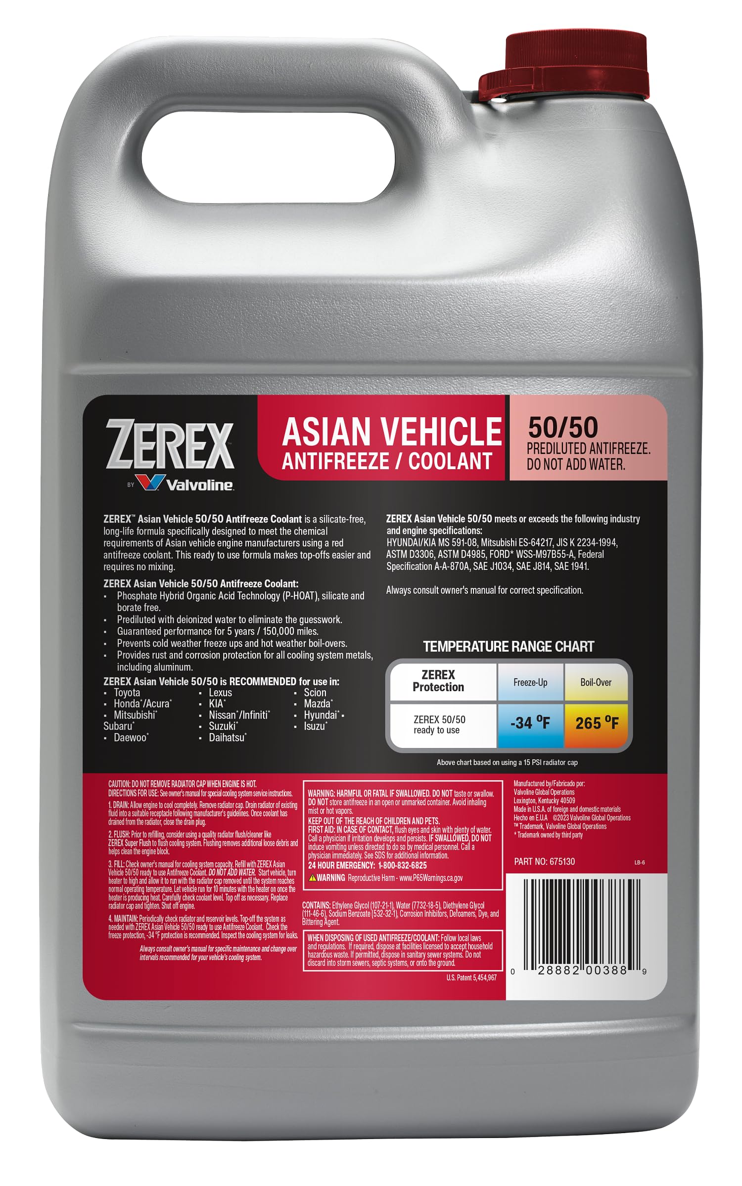 Zerex side label with OEM specs visible for confident specification match