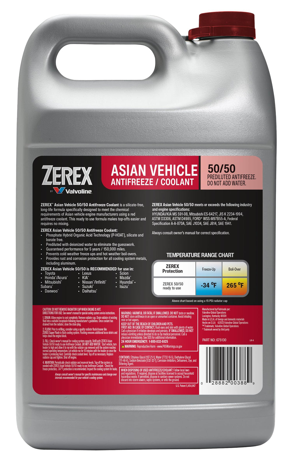Zerex side label with OEM specs visible for confident specification match