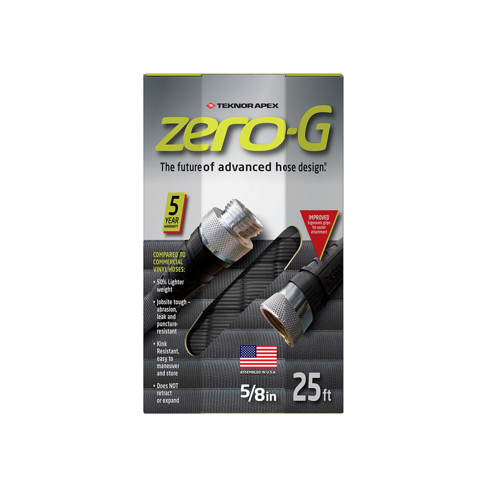 zero-G front packaging showing 25ft hose and easy storage benefit