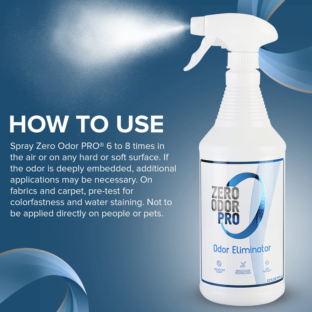Zero Odor Pro size comparison with hand showing 32 oz capacity and fewer refills benefit
