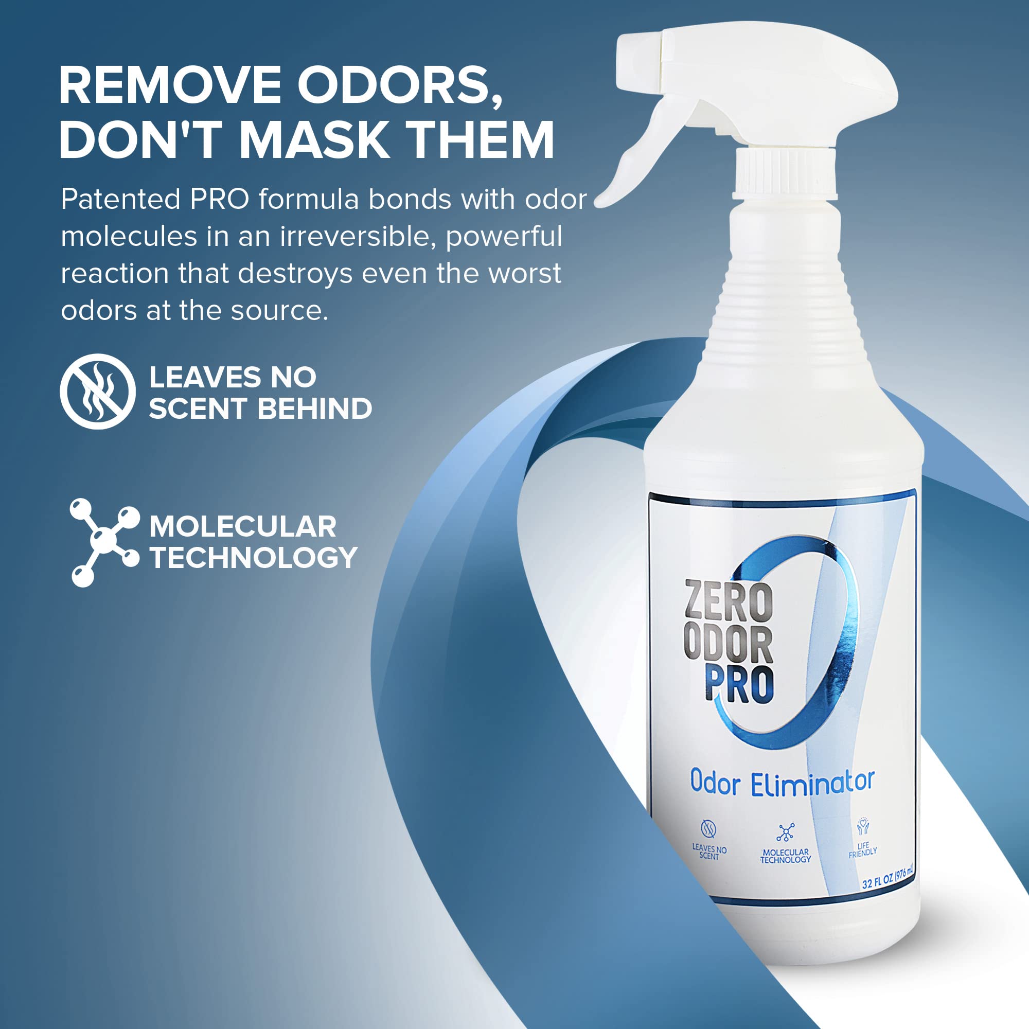 Zero Odor Pro trigger spray closeup highlights ergonomic nozzle and efficient application benefit