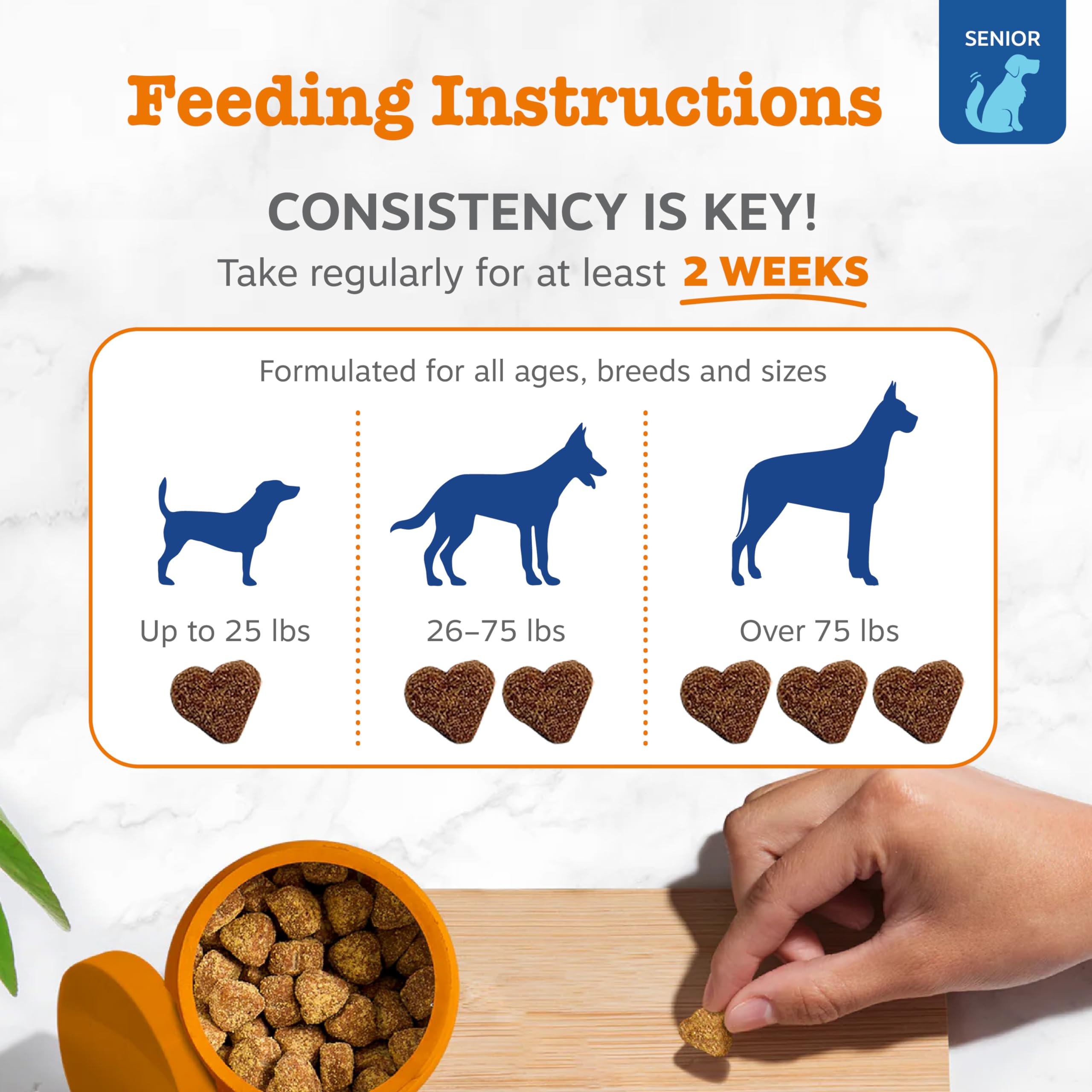 Zesty Paws chew held in hand for size and portion guidance