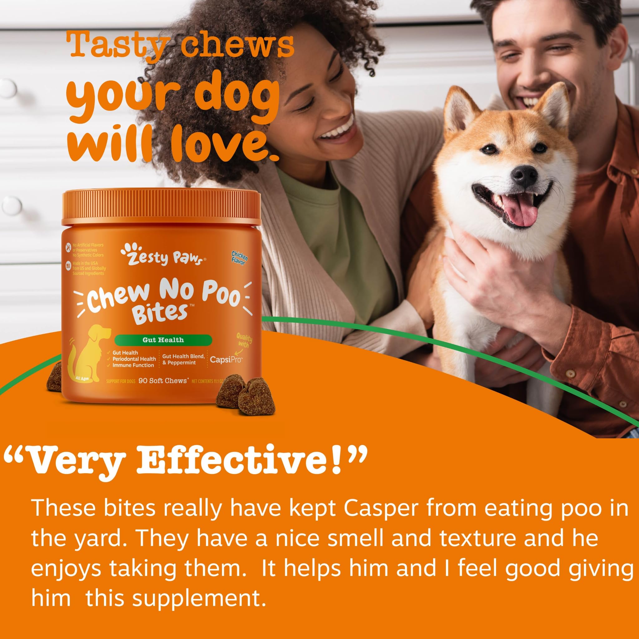 Zesty Paws dog eating a chew demonstrating easy administration and appeal