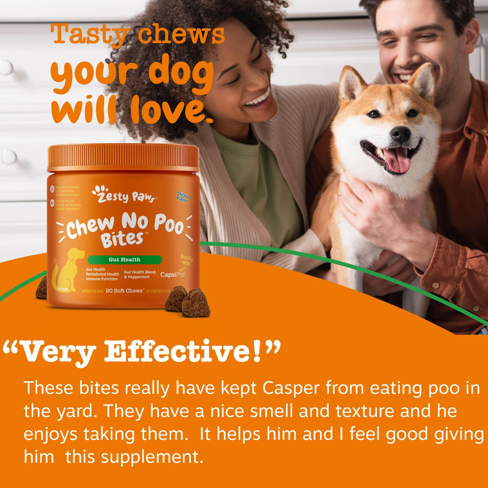 Zesty Paws dog eating a chew demonstrating easy administration and appeal