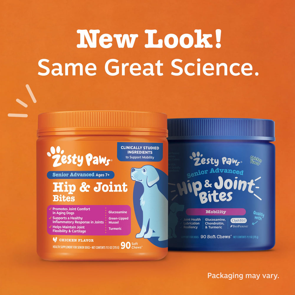 Zesty Paws green-lipped mussel and turmeric ingredient focus for joint support