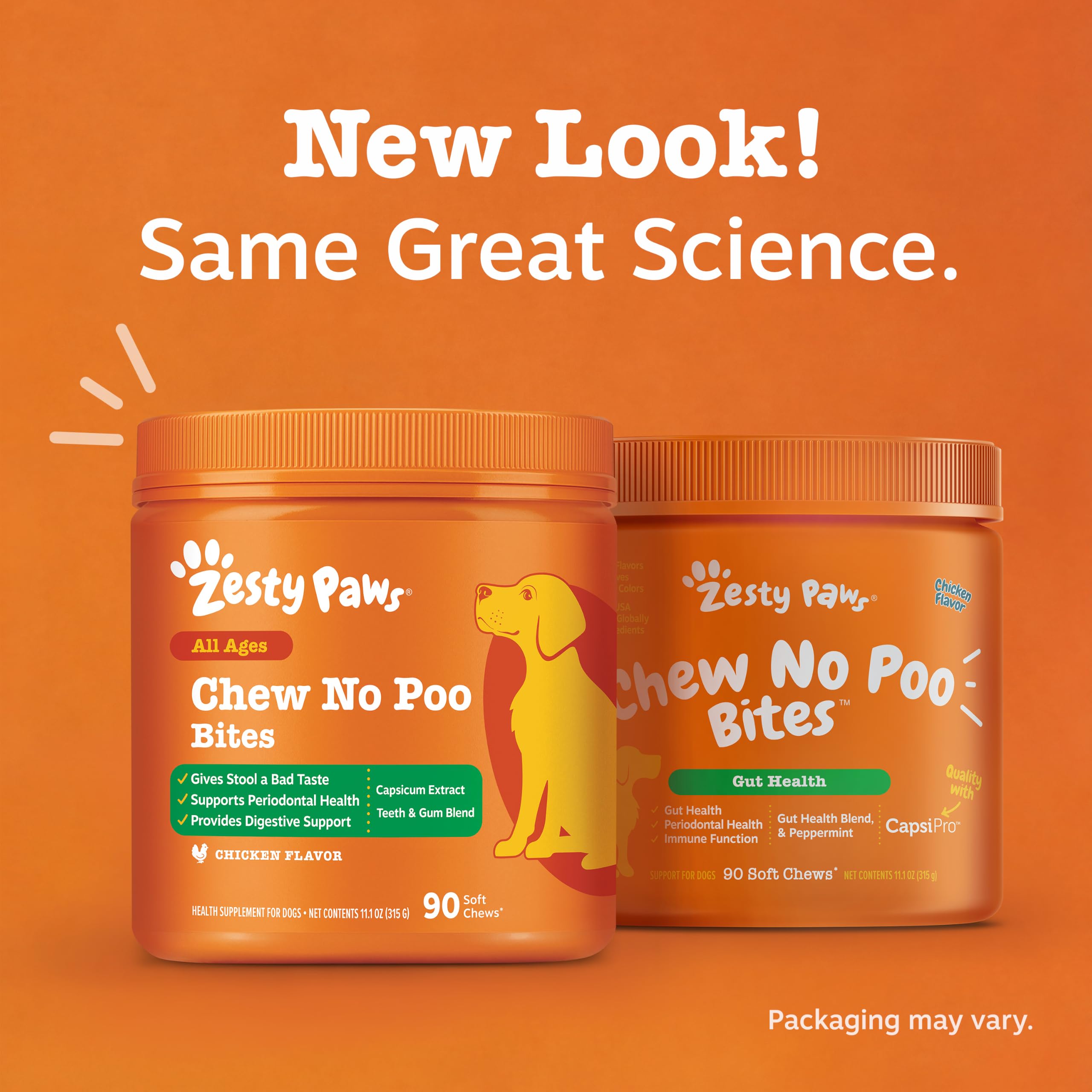 Zesty Paws open pouch revealing chews for convenient storage and access