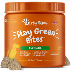 Zesty Paws front packaging showing product and benefit for lawns