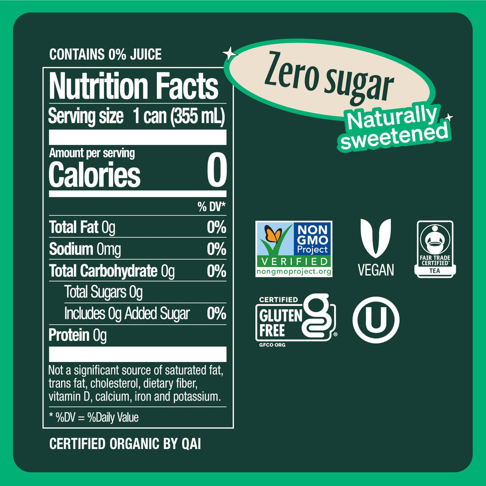 Zevia can close-up label detail highlighting natural ingredients and zero sugar benefits
