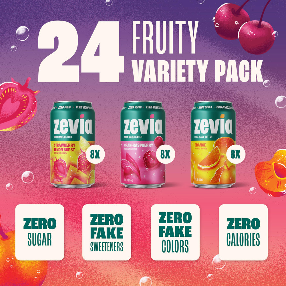 Zevia Cran‑Raspberry can label detail showing clear soda and flavor