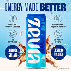 Zevia Kola Energy can in hand for scale and portable energy benefit