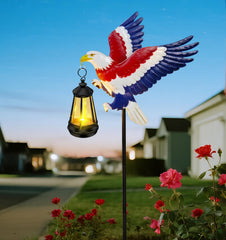 ZFNN eagle stake front view showing patriotic lantern and durable build for yard impact