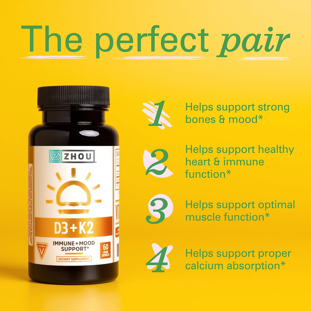 ZHOU ingredient label detail highlighting D3 5000 IU and K2 MK-7 90 mcg benefits