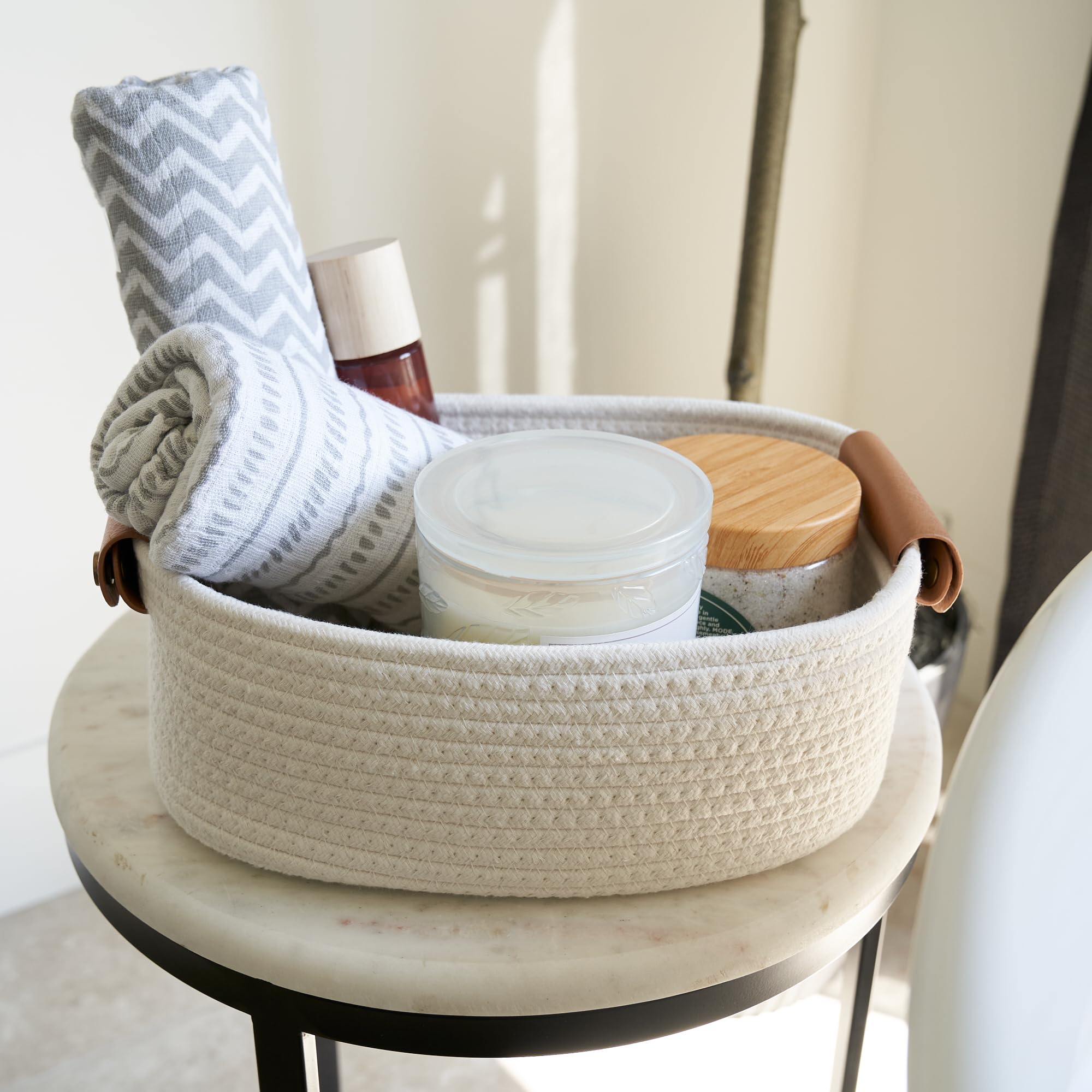 zicoto small basket on bathroom counter keeping toiletries tidy