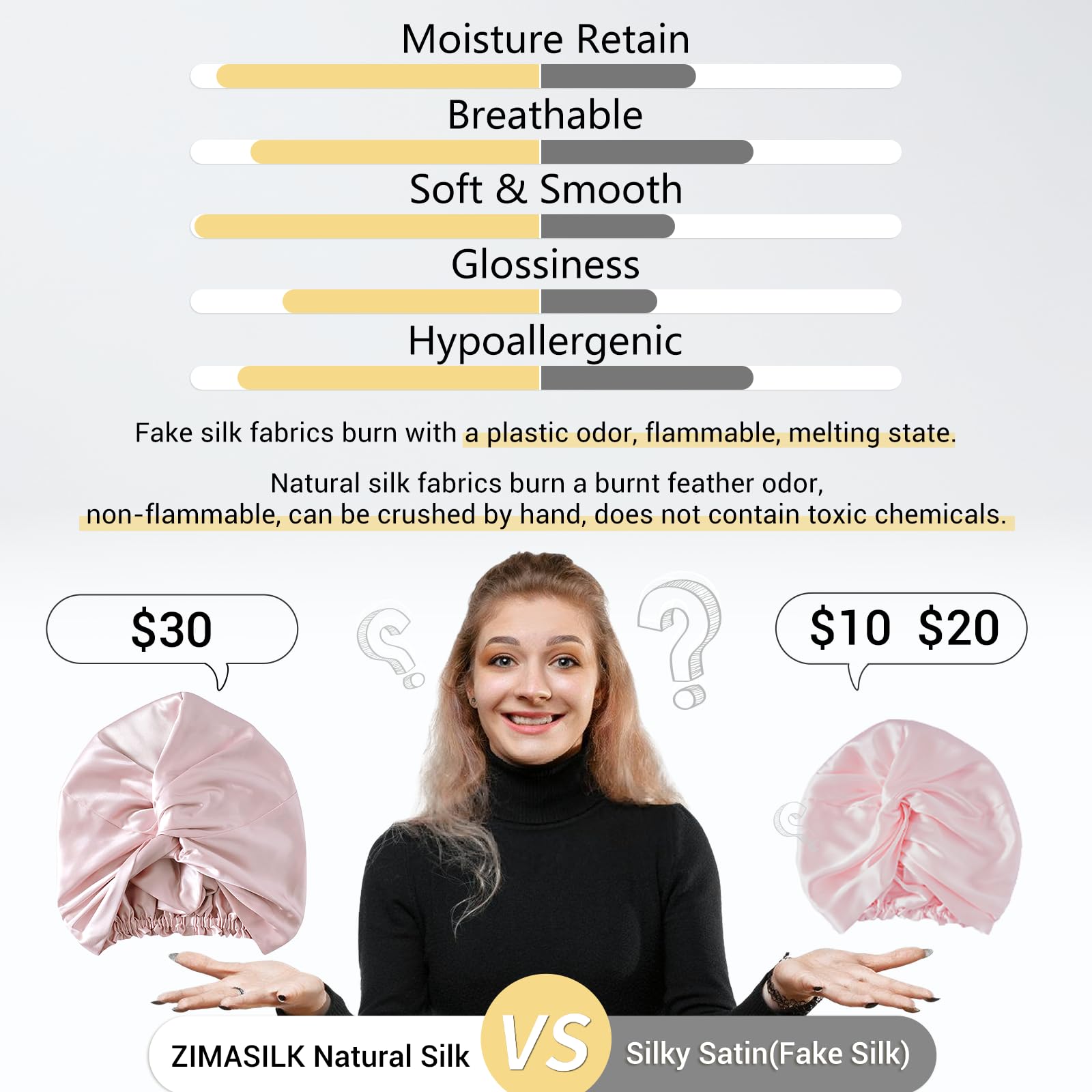 ZIMASILK adjustable elastic band detail ensures secure comfortable fit