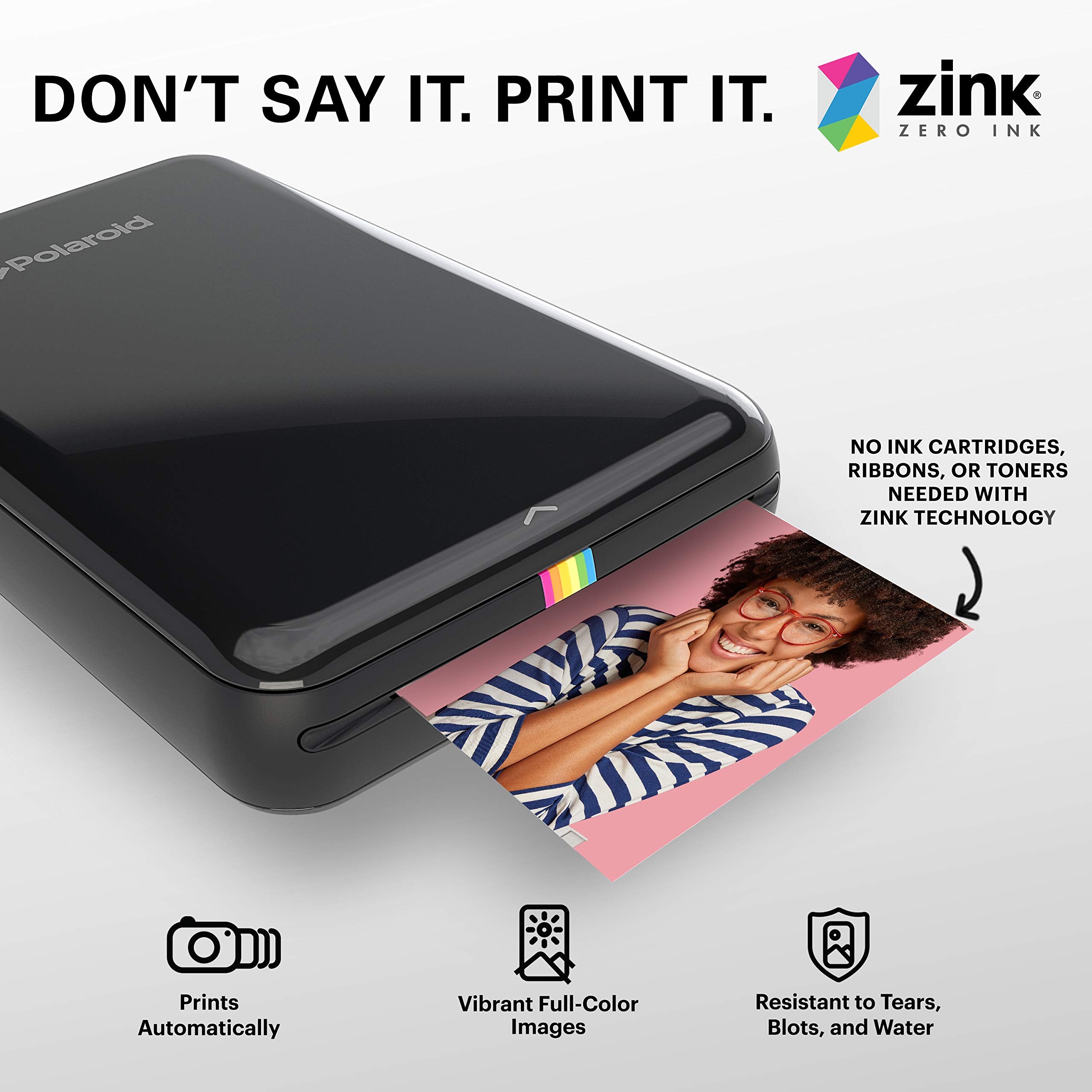 Zink sticky-backed photo adhered in scrapbook demonstrating easy mounting