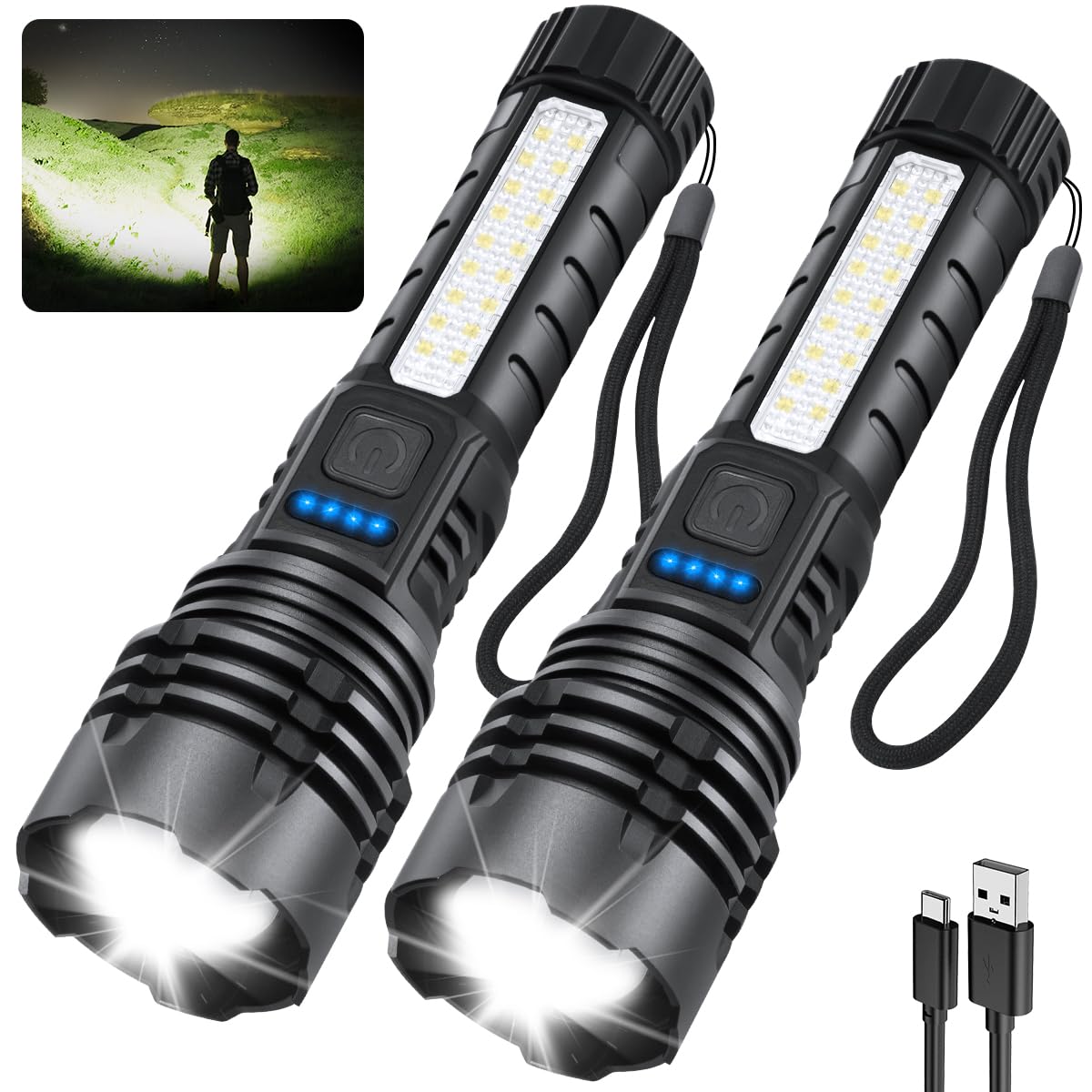 ZioeYiue front view of the two-pack flashlights showing design and size benefit