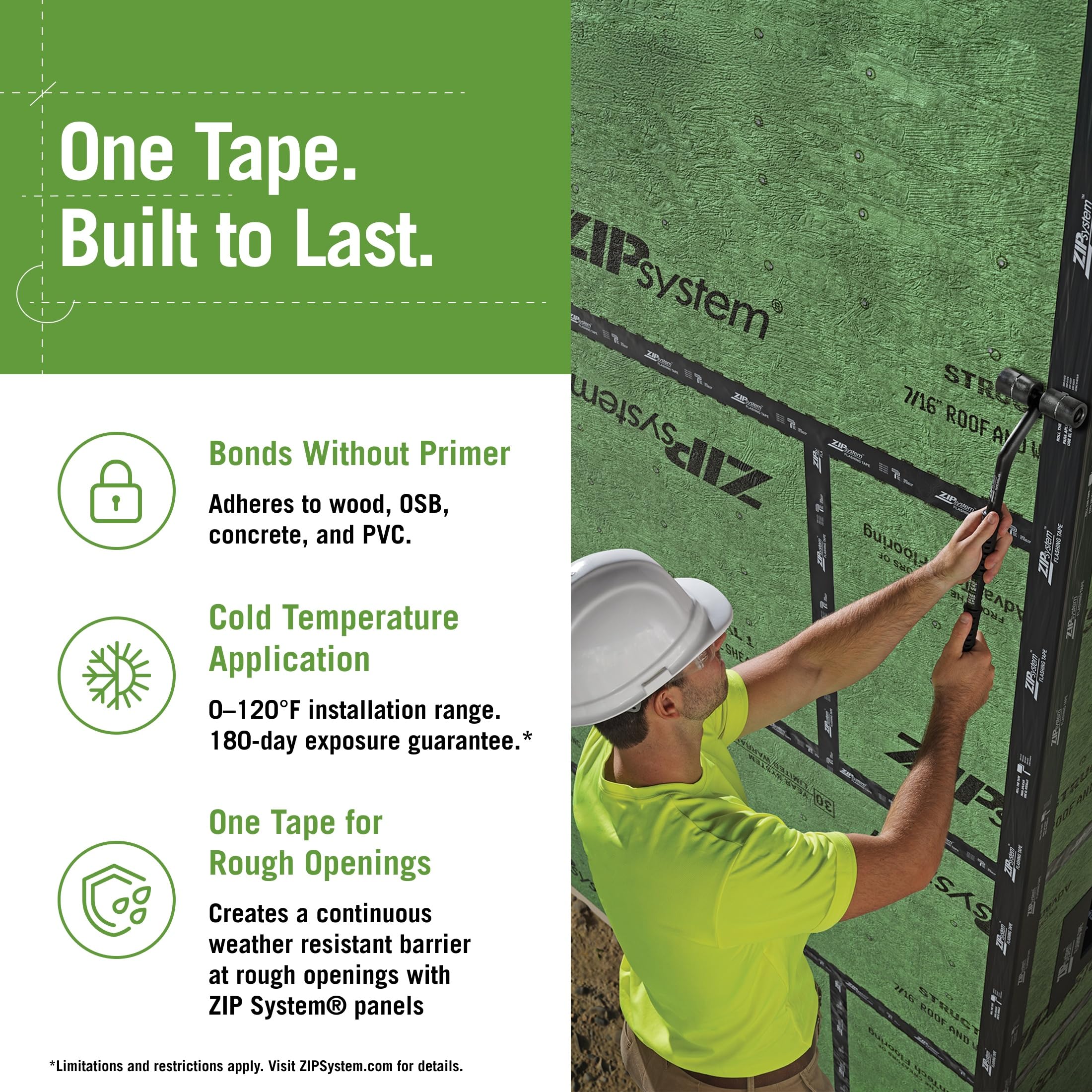 ZIP System tape adhesive close-up showing tack and bond quality for durable seals