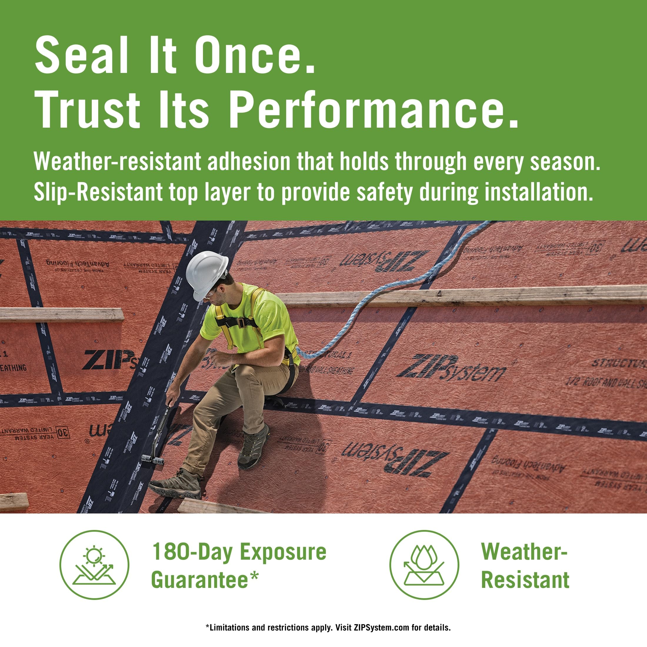 ZIP System tape being applied with roller, demonstrating faster, consistent installation