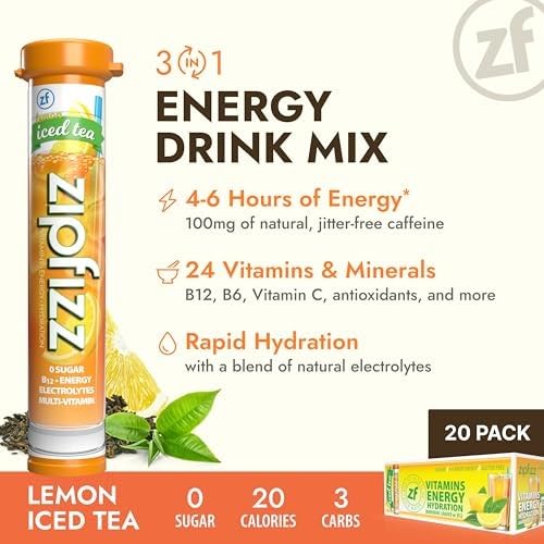 Clear bottle with mixed Zipfizz Lemon Iced Tea, brand hydration and crisp appearance