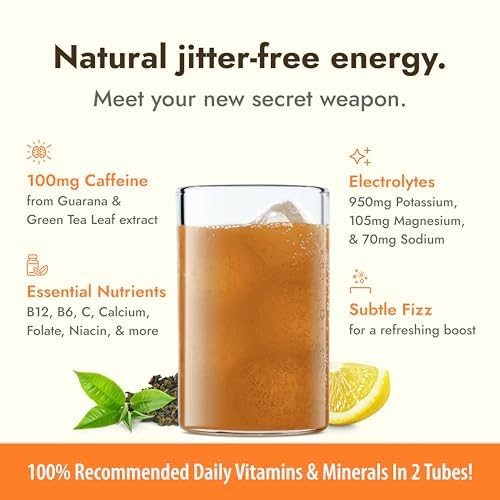 Glass of Zipfizz Lemon Iced Tea over ice, brand refreshing flavor ready to drink