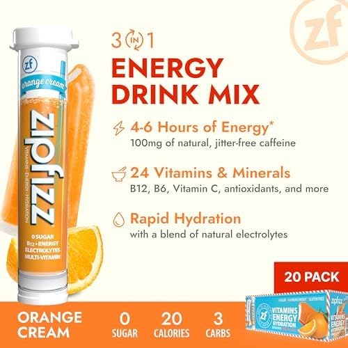 Mixed Zipfizz Orange Cream drink in glass with bubbles for refreshing hydration