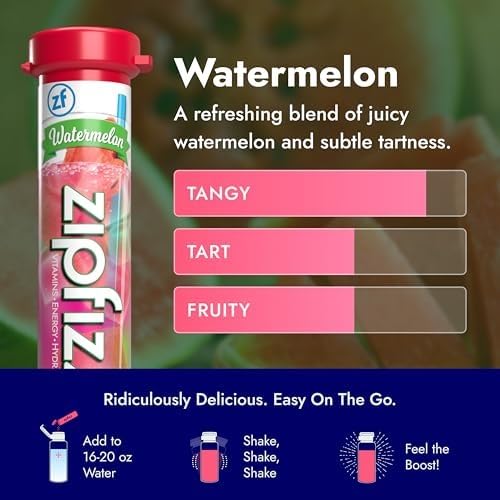 Zipfizz watermelon nutrition label detail showing vitamins, electrolytes and caffeine content