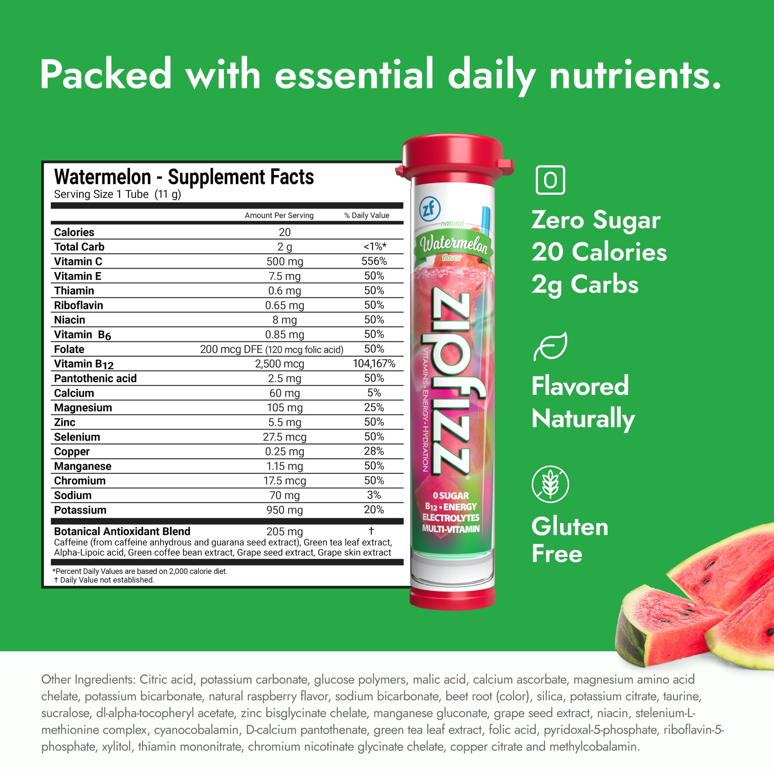 Zipfizz watermelon single tube close-up highlighting portable packet and easy use
